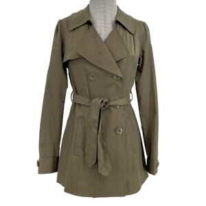 Vertigo Paris Army Green Trench Coat Office Olive Double Breasted Jacket Size S